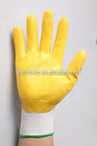 สีเหลืองไนไตรล์เคลือบราคาถูกถุงมือทำงาน