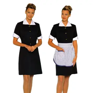 Soft Breathable polyester/cotton Maid/waitress Apron uniform servicer wholesale&Customize LOGO