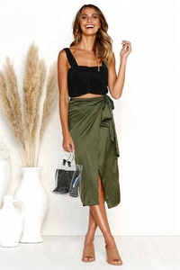 <strong>Women</strong> Green Asymmetric Wrap <strong>Midi</strong> <strong>Skirt</strong> 2019 - Product Image 6