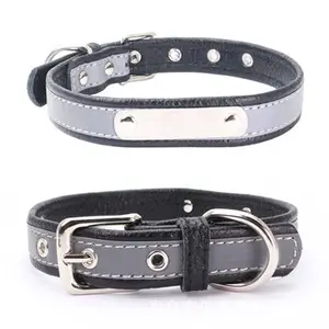 Free sample plain leather dog collars laster dog collar name plate reflective dog pet cat collar