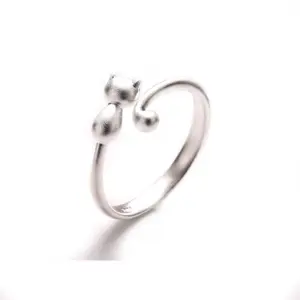 925 Sterling Silver Anti Alergi Kucing Lucu Pembukaan Cincin