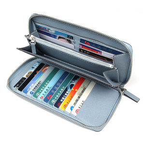 Saffiano-billetera de piel auténtica para mujer, monedero con ranuras para tarjetas, color azul - Product Image 4