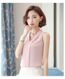 Stile coreano di Modo Delle Donne Senza Maniche Camicetta <span class=keywords><strong>Bianca</strong></span> Con Scollo A V Chiffon Top e Camicette - Product Image 5