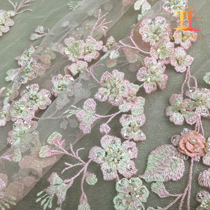 Nueva moda poliéster químico <span class=keywords><strong>mano</strong></span> con cuentas 3d tul bordado floral <span class=keywords><strong>tela</strong></span> de encaje para el vestido de noche - Product Image 4
