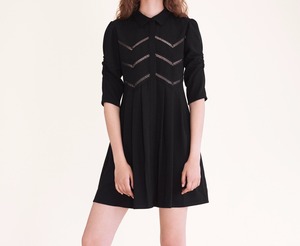 Ropa mujer 2017 otoño 3/4 reunidos manga camisa plisada vestido con incrustaciones calado recorte en la parte delantera - Product Image 3