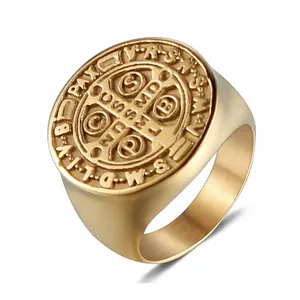 Metylife不锈钢金戒指设计圣诞老人宗教珠宝十字图案耶稣18k男士金戒指设计