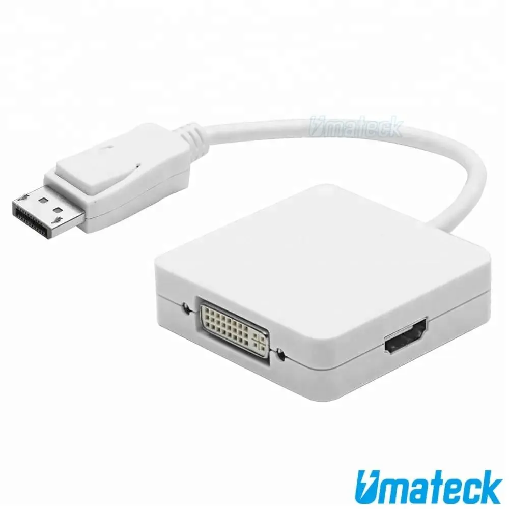 UMATECK 3 in 1 디스플레이 포트에서 HDMI VGA DVI 어댑터 골드 플레이트 DP to HDMI/VGA/DVI 3-in-one 변환기 지원 4K 또는 1080P
