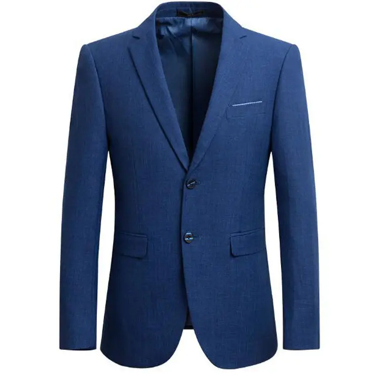 Wholesale 65% polyester 35% wool fabric royal blue coat pant men's office tailored suits and blazer