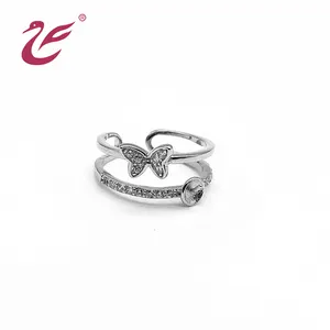 Wholesale custom butterfly pearl ring mountings charming 925 Sterling silver double ring designs for girls