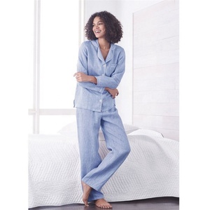 2022 inverno all'ingrosso <span class=keywords><strong>donna</strong></span> 100% <span class=keywords><strong>lino</strong></span> due pezzi pantalone pigiameria <span class=keywords><strong>set</strong></span> pigiama - Product Image 2