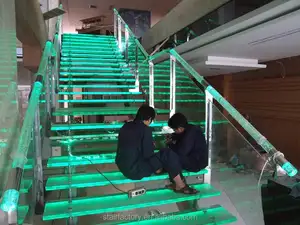 Mode led d'escalier en verre, lowes marches d'escalier d'éclairage led, panneau de verre trempé escaliers, L-310