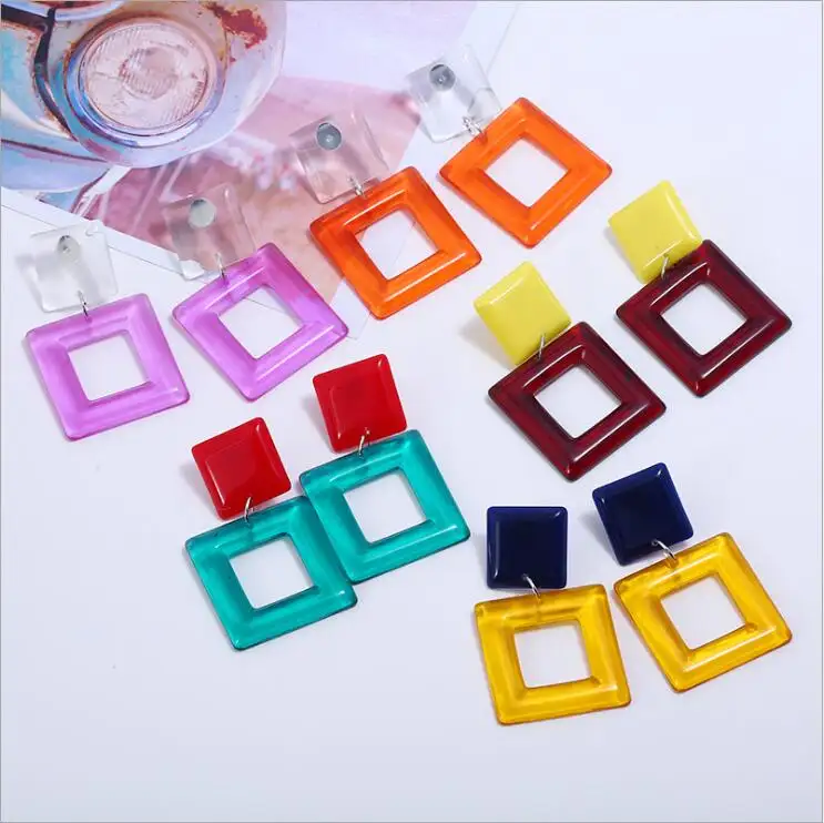 wholesale neon acrylic minimalist earrings geometric square resin dangle earrings statement jewelry for women