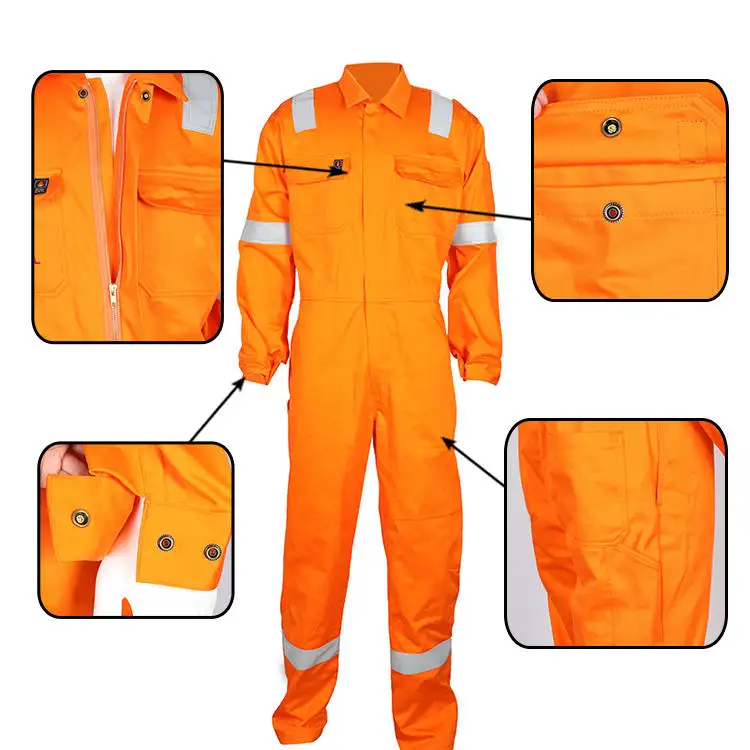 Uniformes de soldagem tipo bombeiro, fonte de fábrica, trabalho de segurança ao ar livre, resgate, bombeiro, cor laranja com tecido retardante