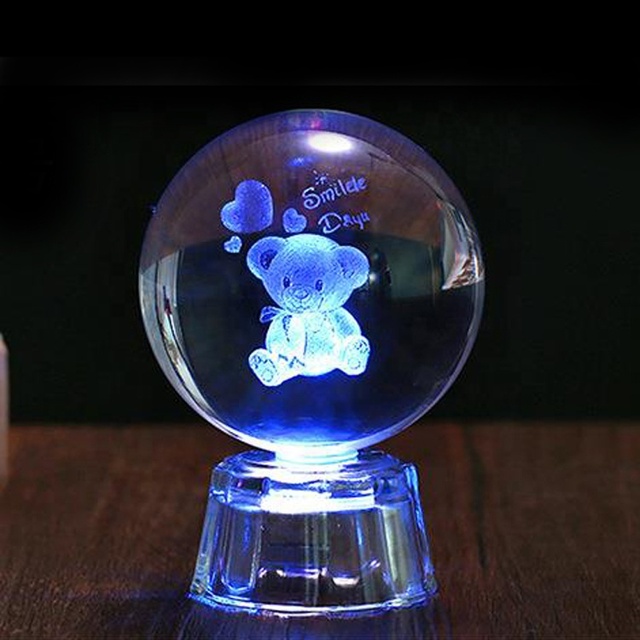 Personalized 3D Laser Engraving Crystal Ball with Led Base Business Souvenir logo Photo Custom Wedding Birthday Gift