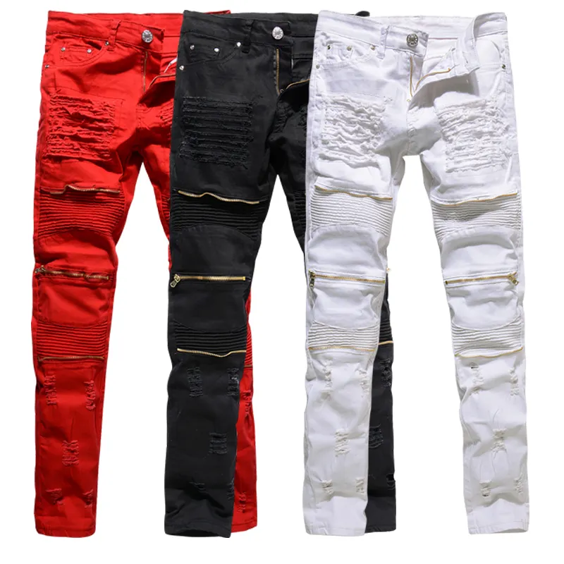 Мужские мотоциклетные джинсы Yuege в стиле панк, европейские эластичные модные штаны из денима на молнии с отверстием для колена