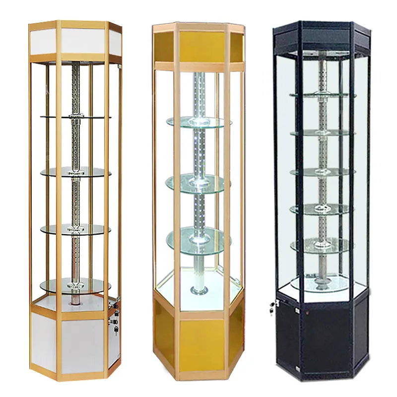 rotating glass display cabinet for jewellery shop design