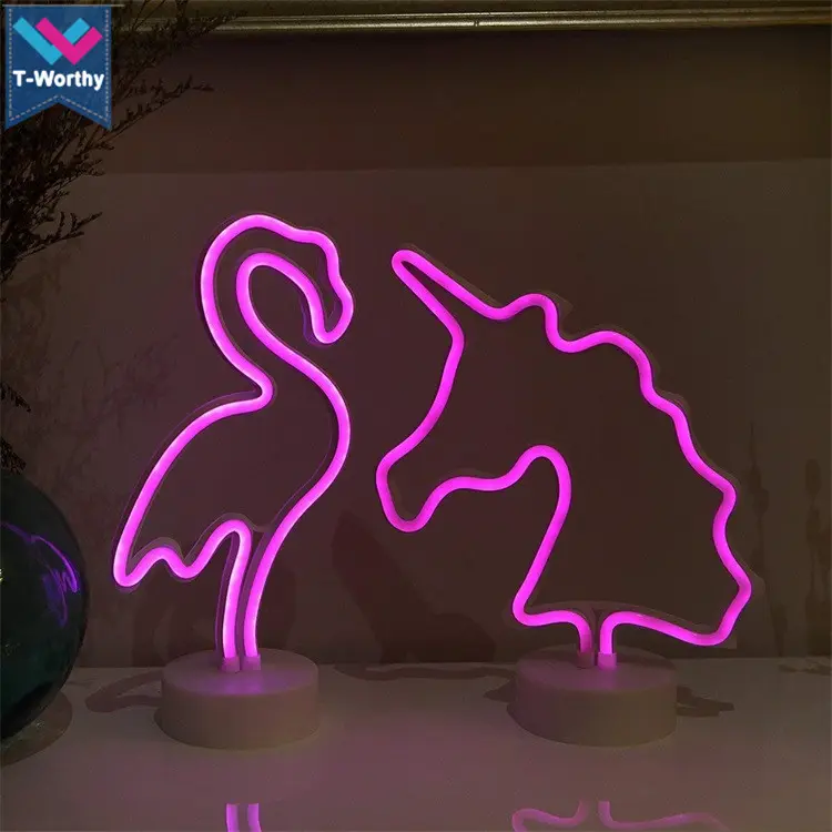 Flamingo Desain Baterai dan USB Bercahaya Lampu Meja Neon Tanda Tangan Led Neon Lampu Malam untuk Kamar Tidur