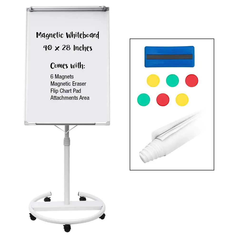 Office School Supplies magnetic metal mobile dry erase board with whiteboard height adjustable flip chart easel with marker tray