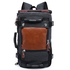 Повседневная дорожная сумка 36-55L, мужской холщовый рюкзак с кожаным винтажным рюкзаком