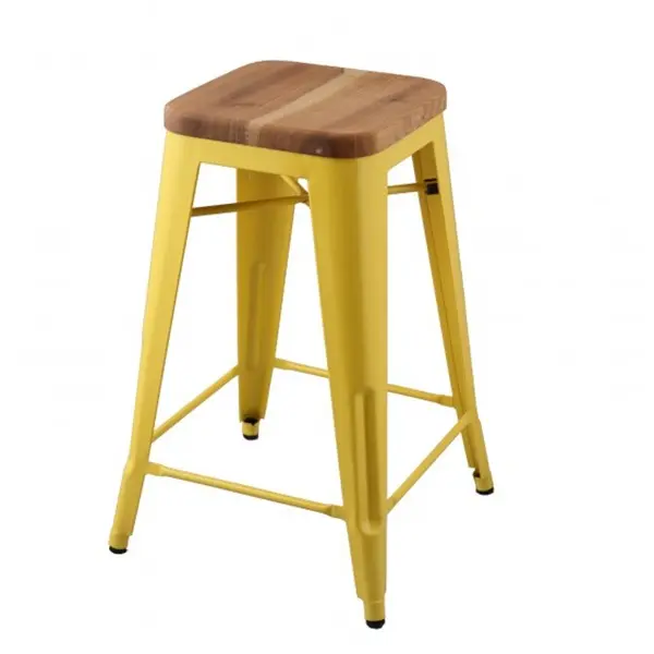 MCH-1505 Jaune Bois Tabouret 65cm Hauteur En Métal Chaises de Bistrot Françaises