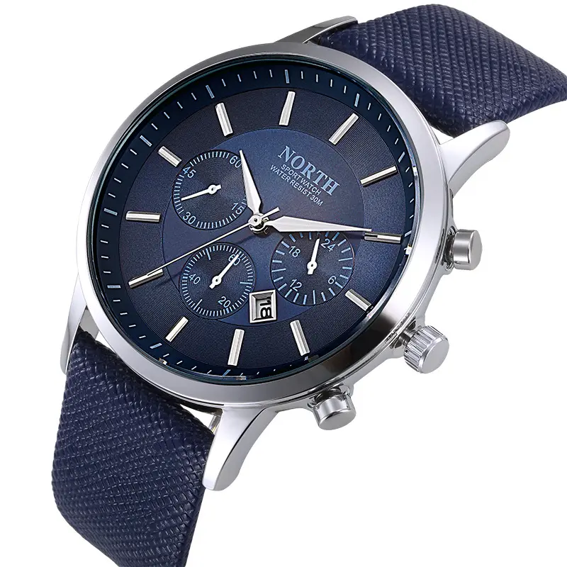 NORTH 6009 Men's Fashion Business Watches Luxury Brand Casual Waterproof Wristwatch Leather Strap Quartz Watch For Man