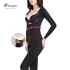 S-SHAPER Big Women CorsetแขนยาวคาเฟอีนInfursed Bodysuit