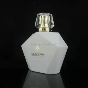 Garrafa de perfume de 100ml, garrafa de perfume em forma de diamante de vidro branco de alta qualidade para moças