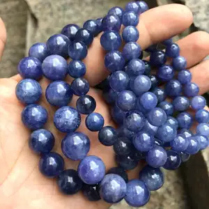 Gelang Batu Permata Tanzanite Bulat Kelas AAA Alami 12Mm