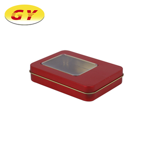 High Quality red rectangle Small Packaging Tin Boxes With clear window