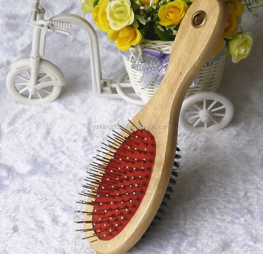 Grande Taille Double Face Manche En Bois Pour Animaux De Compagnie Chien Chat Animal Caniche Cheveux Fourrure Toilettage Brosse Avec Brosse et Peigne Dans Un