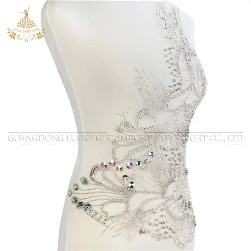 DRA-003 אלגנטי ריינסטון Applique עם קריסטל אבן עבור נשים של כלה ערב ריקוד ללבוש שמלה