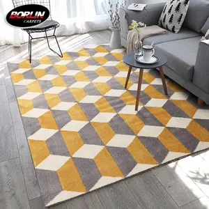 Machine Carpet Beige And Yellow Living Room Carpet Polyester Microfiber Rugs