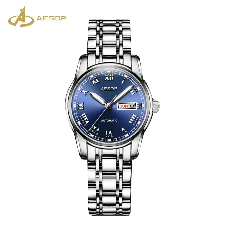 Aesop Mechanical Watch Stainless Steel Strap Fashion Ladies Rose Gold Wrist Mechanical Watch