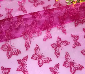 Hot Selling Nieuwe Ontwerp Glitter Organza Vlinder patroon Organza Stof voor Decoratie