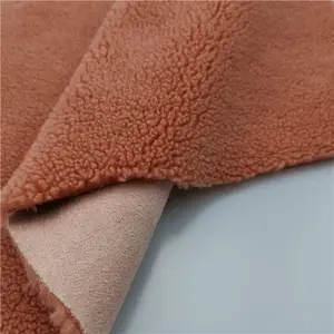 100% polyester wholesale clothing animal fox fake faux fur bonded knit suede fabric with bronzed design