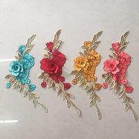 Patch Bordir Bunga Mawar Merah 3D untuk Dekorasi Pakaian Jahit