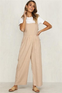Sexy Women Khaki Loose Side Buttons Linen Cotton <strong>Jumpsuits</strong> and Rompers - Product Image 6