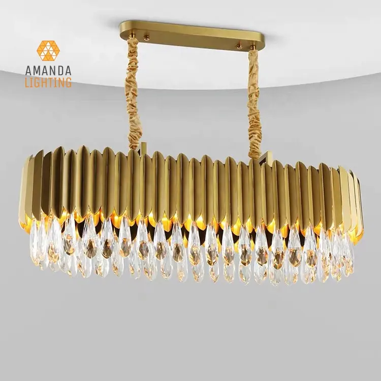 Modern Luxury Crystal Drop and Stainless Steel New Design Gold Pendant Chandelier For Dining Room Light Fixture USA