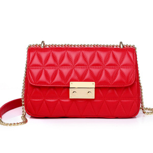 High Quality Beautiful Shoulder Crossbody Bags Guangzhou Manufacturer Embroidery <strong>Red</strong> Woman Leather <strong>Handbag</strong> with Chains - Product Image 2