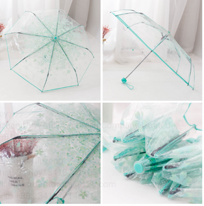 Commercio all'ingrosso carino 3 volte Sakura ombrello trasparente pioggia ragazze chiaro POE fiori pieghevoli Pvc Sakura ombrello trasparente - Product Image 5