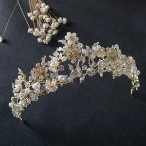 Tiara de casamento para noivas, coroa de cabelo, feita à mão, floral, luxo, mais novo