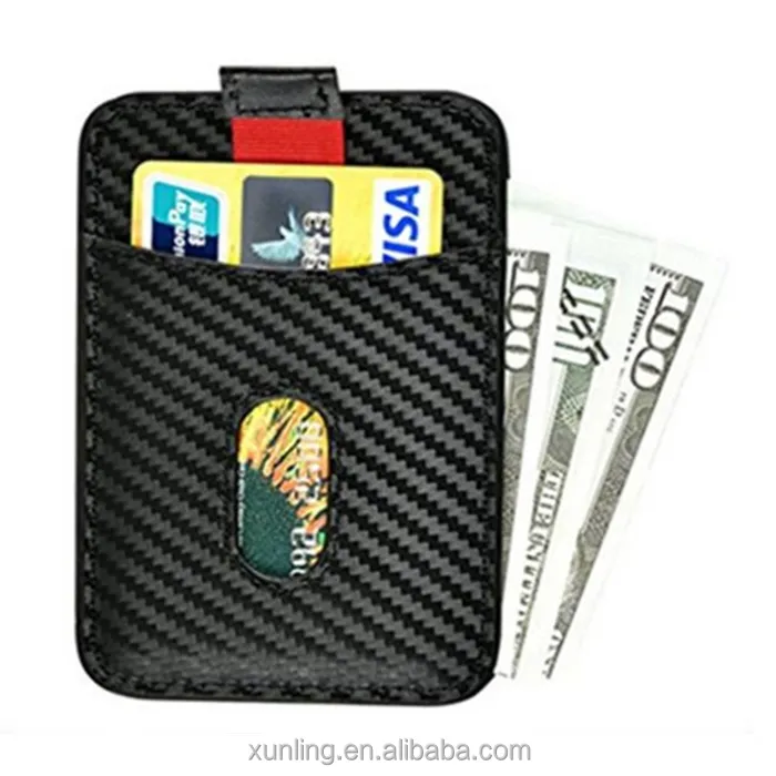 가장 인기있는 가죽 RFID 차단 탄소 섬유 지갑 신용 카드 홀더 당김 태그가있는 남성 지갑
