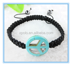 2015 de la turquesa del encanto de la paz pulsera tejida pulsera hechos a mano precio <span class=keywords><strong>venta</strong></span> al por mayor - Product Image 4