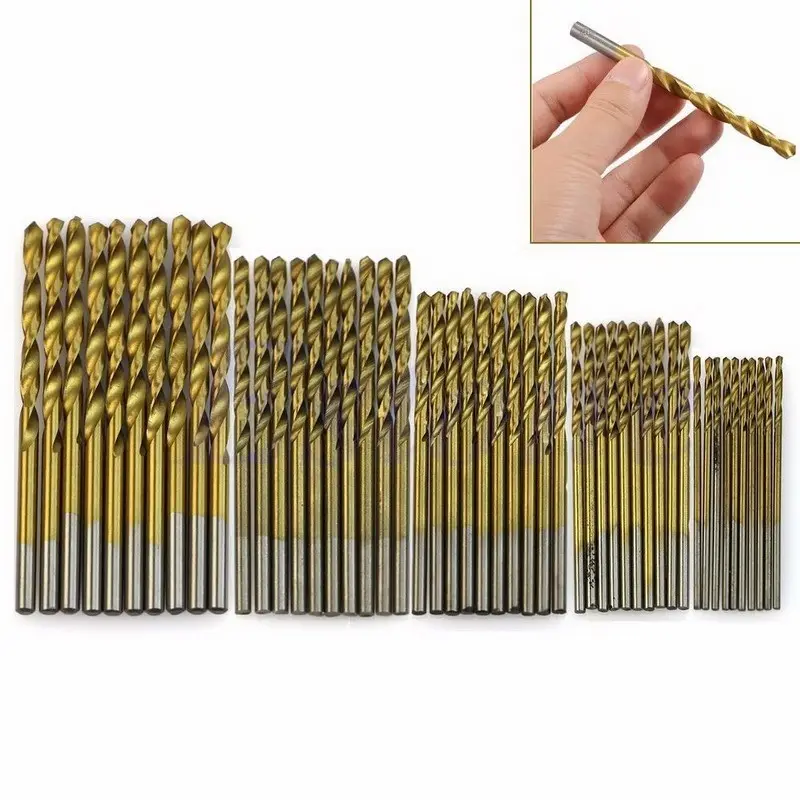 New 50pcs 1/1.5/2/2.5/3mm Titanium Coated HSS High Speed Steel Drill Bit Set Titanium For Twist Drill Bit Set Tools P20