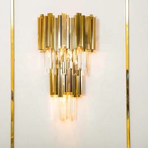 2 katlı iç Modern lüks pirinç renk kristal cam duvar lambası oturma odası başucu dekor - Product Image 2