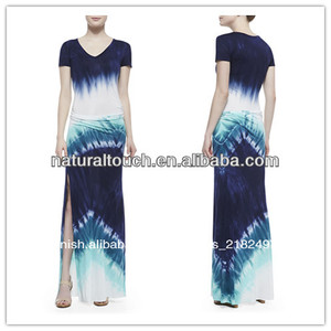 Tie-dye suave- jersey corto- maxi vestido de manga, las mujeres de moda vestidos de red( ylq03285) - Product Image 1