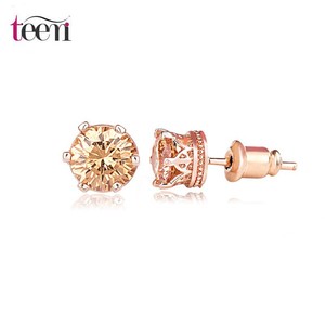 Teemi Wholesae piedra de gema elegante joyería de la boda de compromiso Mujeres <span class=keywords><strong>rosa</strong></span> de <span class=keywords><strong>oro</strong></span> bañado Diseño redondo Negro Stud Pen - Product Image 1