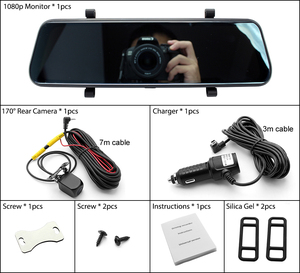 กล้องติดรถยนต์10 "กล้องติดรถยนต์กระจกมองหลัง1080P, กล้องมองหลังรถยนต์ DVR บันทึกภาพในเวลากลางคืนเลนส์คู่ - Product Image 6