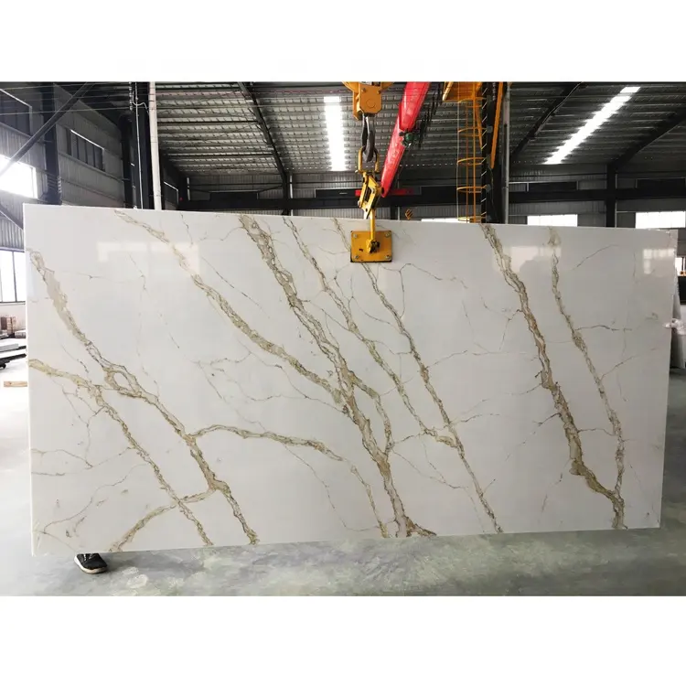 SH8382 Calcatta Gold Quartz 6mm-30mm thick Calacatta Gold White Quartz Stone Countertops Slabs