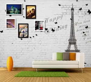 Minimalis Menara Eiffel Paris Photo Frame Premium Wallpaper Wallpaper untuk Ruang Tamu